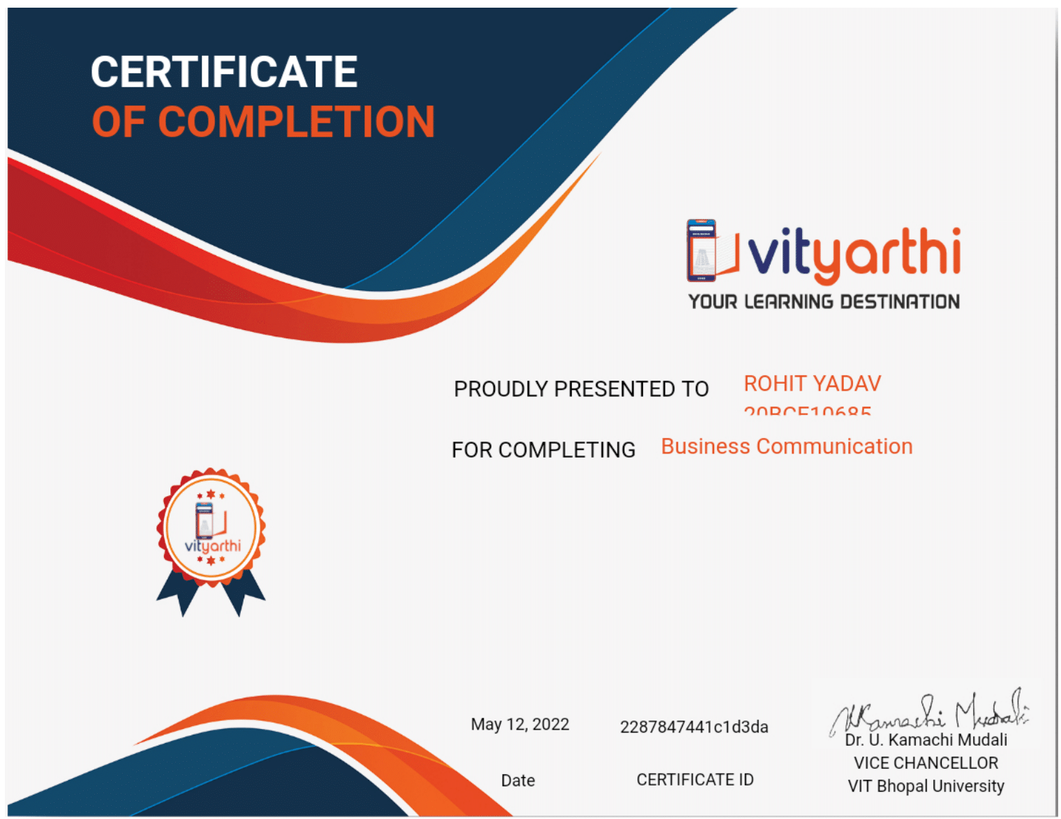 Vityarthi Bussiness Communuication Certificate